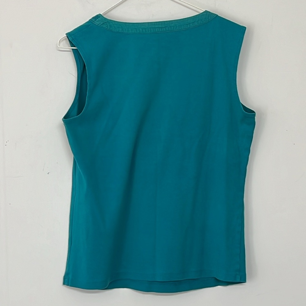 🌞 Teal sleeveless 2 in 1 top layered look white cami underneath women size L - Picture 16 of 16